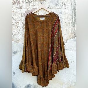 Kantha Bae Upcycled Silk Cape Free Size Bohemian Cape